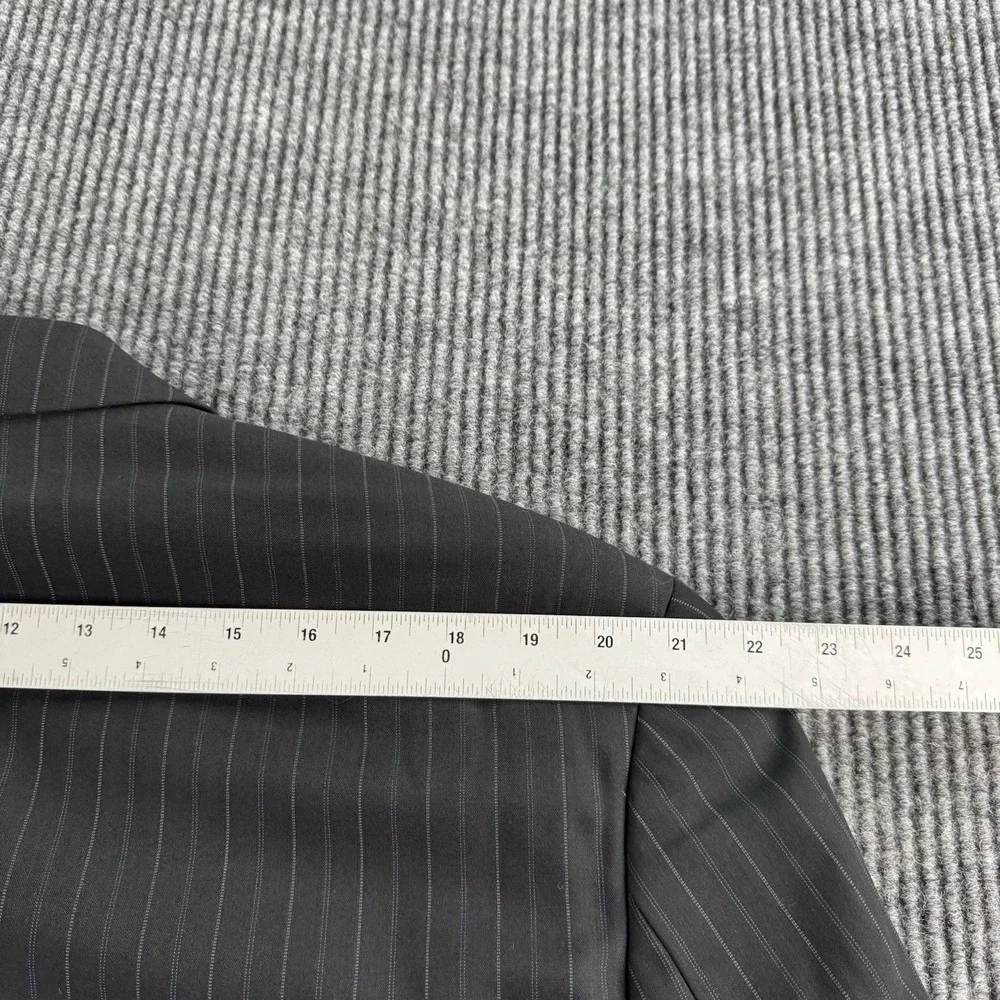 Vintage Hugo Boss Suit Jacket 44L Black Wool Striped Luxury Double Breasted USA